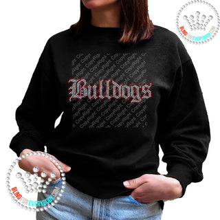 Bulldogs Old English (Silver, Red Outline) Spangle Bling Unisex Sweatshirt #10281