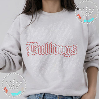 Bulldogs Old English (Silver, Red Outline) Spangle Bling Unisex Sweatshirt #10281
