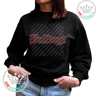 Bulldogs Old English (Red, Silver Outline) Spangle Bling Unisex Sweatshirt #10281