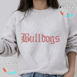 Bulldogs Old English (Red, Silver Outline) Spangle Bling Unisex Sweatshirt #10281
