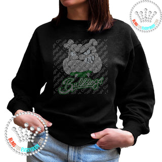 Bulldog With Script Text (Green) Spangle Bling Unisex Sweatshirt #10645G