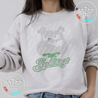 Bulldog With Script Text (Green) Spangle Bling Unisex Sweatshirt #10645G