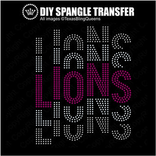 Lions Wordstack Staggered Spangle Transfer #10761
