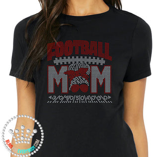 Football Mom Face Bandana Red Silver Spangle Transfer #10888