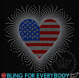 American Flag Heart Spray Spangle Transfer