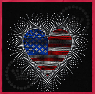 American Flag Heart Spray Spangle Transfer