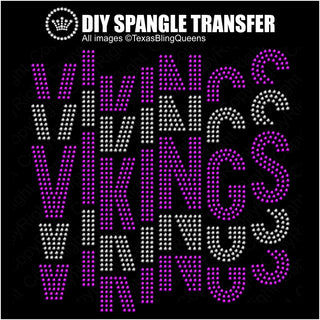 Vikings Mascot Staggered Wordstack Spangle Transfer #11260