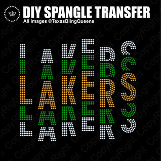 Lakers Wordstack Staggered Spangle Transfer #11276