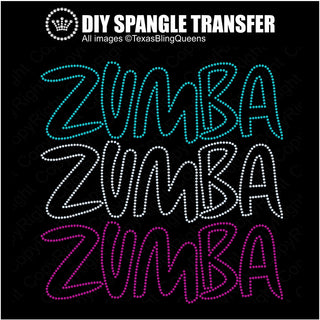 Zumba Outline Dance Wordstack Spangle Transfer #11383