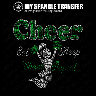 Cheer Silhouette Eat Sleep Cheer Repeat Spangle Transfer #11504