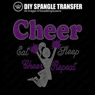 Cheer Silhouette Eat Sleep Cheer Repeat Spangle Transfer #11504