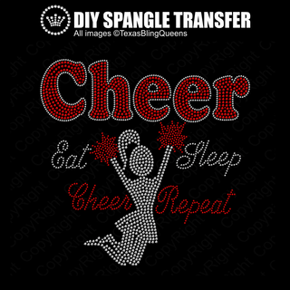 Cheer Silhouette Eat Sleep Cheer Repeat Spangle Transfer #11504