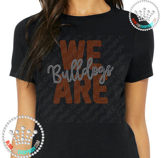 We Are Bulldogs Silver On Orange Spangle Bling Unisex Short Sleeve Tee #11511 O