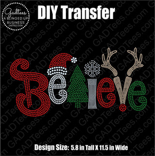 Believe Christmas (for black shirts) Spangle Transfer #1211