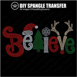 Believe Christmas (for black shirts) Spangle Transfer #1211