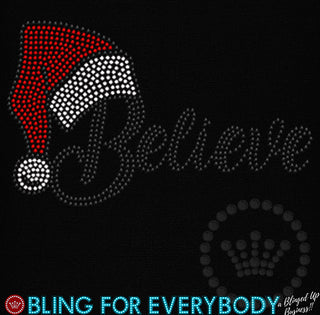 Believe Santa Hat Youth Black Spangle Transfer