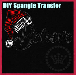 Believe Santa Hat Youth Black Spangle Transfer