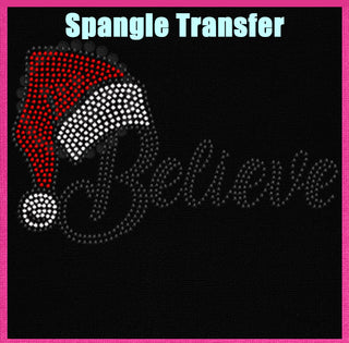 Believe Santa Hat Youth Black Spangle Transfer