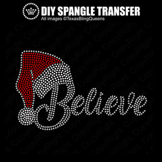 Believe Santa Hat Youth Silver Spangle Transfer