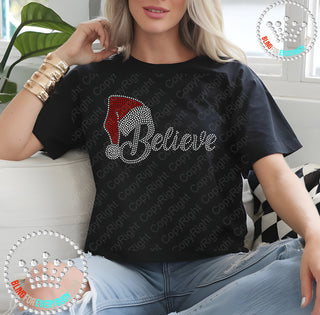 Believe Santa Hat Youth Silver Spangle Transfer