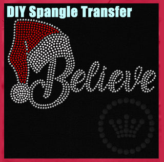 Believe Santa Hat Youth Silver Spangle Transfer