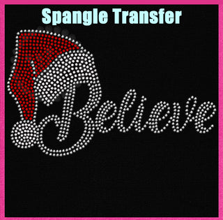 Believe Santa Hat Youth Silver Spangle Transfer