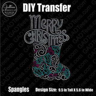 Merry Christmas Stocking Spangle Transfer #1214