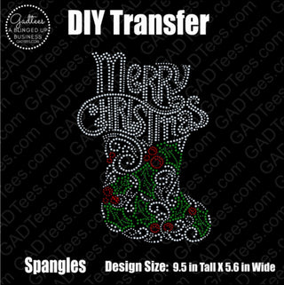Merry Christmas Stocking Spangle Transfer #1214
