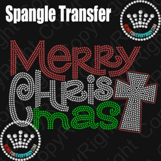 Merry Christmas with Cross Spangle Transfer #1248