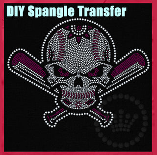 Baseball Skull Maroon Spangle Transfer