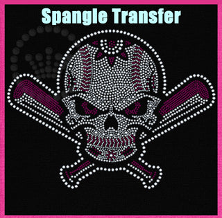 Baseball Skull Maroon Spangle Transfer