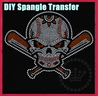 Baseball Skull Orange Spangle Transfer