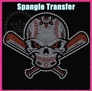 Baseball Skull Orange Spangle Transfer