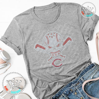 Baseball Skull 2-Color Carthage Spangle Bling Unisex Short Sleeve Tee #2010
