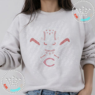 Baseball Skull 2-Color Carthage Spangle Bling Unisex Sweatshirt #2010