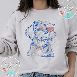 Patriotic Dog with Texas Glasses Spangle Transfer #23110