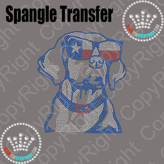 Patriotic Dog with Texas Glasses Spangle Transfer #23110