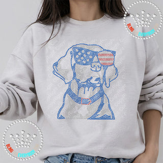 Patriotic Dog with USA Glasses Spangle Transfer #23111