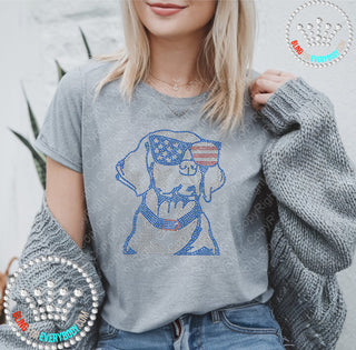 Patriotic Dog with USA Glasses Spangle Bling Tee #23111