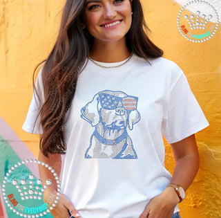 Patriotic Dog with USA Glasses Spangle Bling Tee #23111