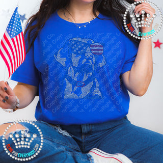 Patriotic Dog with USA Glasses Spangle Bling Tee #23111