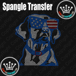 Patriotic Dog with USA Glasses Spangle Transfer #23111