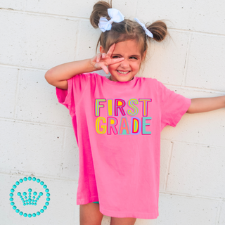 First Grade Marquee Pink Graphic Print Unisex Short Sleeve Tee #23456