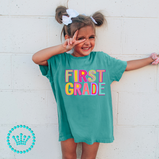 First Grade Marquee Pink Graphic Print Unisex Short Sleeve Tee #23456