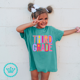 Third Grade Marquee Pink Graphic Print Unisex Short Sleeve Tee #23458