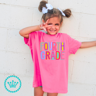 Fourth Grade Marquee Pink Graphic Print Unisex Short Sleeve Tee #23459