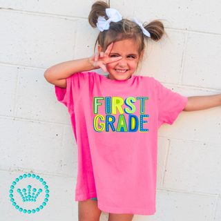 First Grade Marquee Green Graphic Print Unisex Short Sleeve Tee #23464