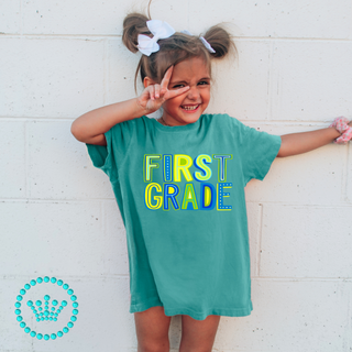 First Grade Marquee Green Graphic Print Unisex Short Sleeve Tee #23464