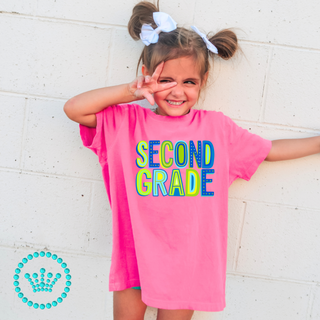 Second Grade Marquee Green Graphic Print Unisex Short Sleeve Tee #23465