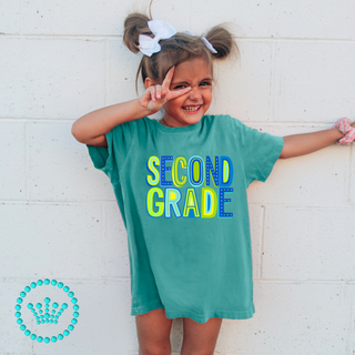 Second Grade Marquee Green Graphic Print Unisex Short Sleeve Tee #23465